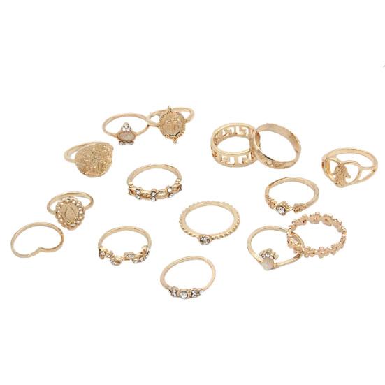15Pcs Twist Stackable Knuckle Rings Carved Hollow Heart Finger Rings Jewelry Accessory