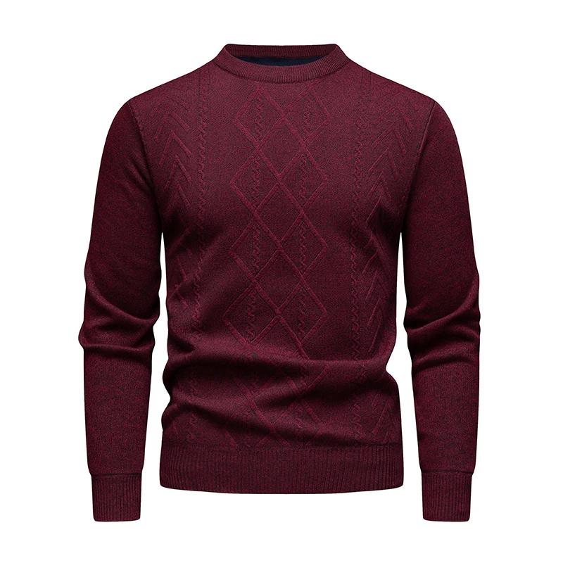 2025 New Men'S Casual Sweater Round Neck Long Sleeve Knitted Sweater Diamond Pattern Fashion Versatile Top