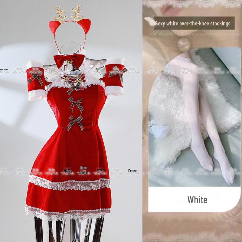 Seductive Red Christmas Lingerie Set - Sheer, Tight-Fit, Teasing Role Play Costume 0936