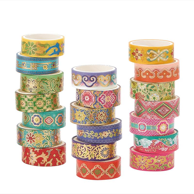 

20 Rolls Gold Foil Chinoiserie Washi Tape Set Vintage Exotic Arts Masking Tape Floral Decorative for DIY Crafts Journal