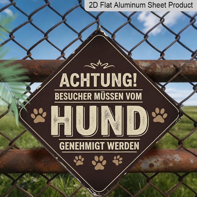 2D Flat - 1pc Vintage Dog Warning Themed Aluminum Sign, German Slogan Wall Art, Rustic Aluminum Plaque, Suitable for Dog House, Pet Shop, Yard