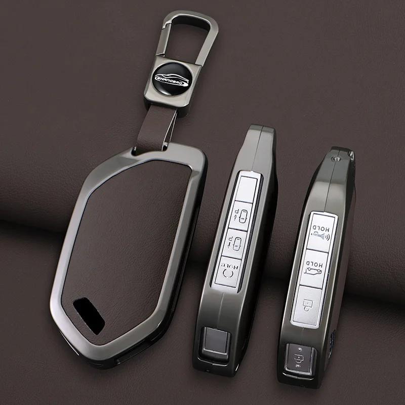 Alloy+Leather Car Key Case Cover for Kia EV9 Picanto Sorento MQ4 Carnival KA4 Morning K5 Carens 2024 Shell Fob Accessories