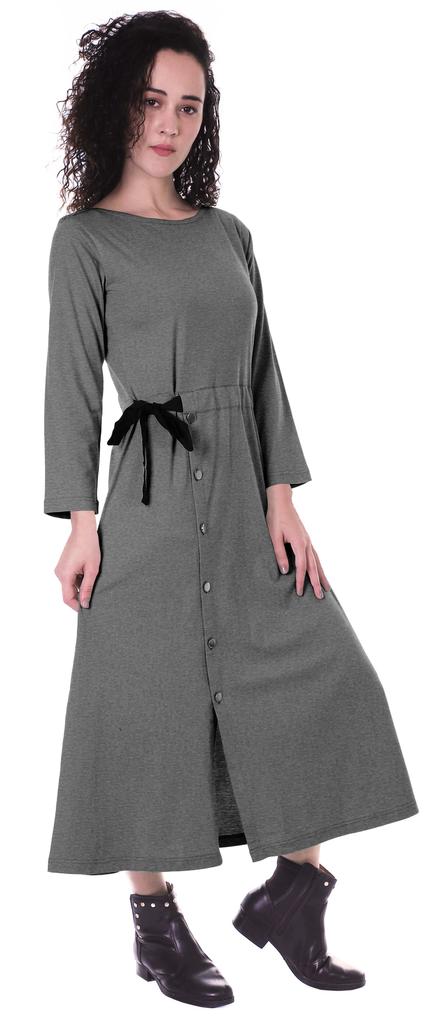 Moomaya Full Sleeves Maxi Dress Long Button Down Solid Casual Slit Dresses