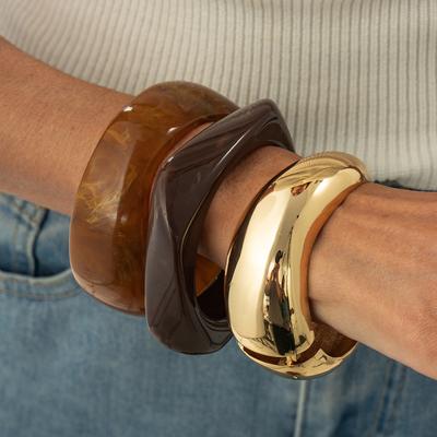 Design Sense Irregular Metal Smooth Spring Bracelet, Exaggerated Wind Smudging Resin Wide Bracelet