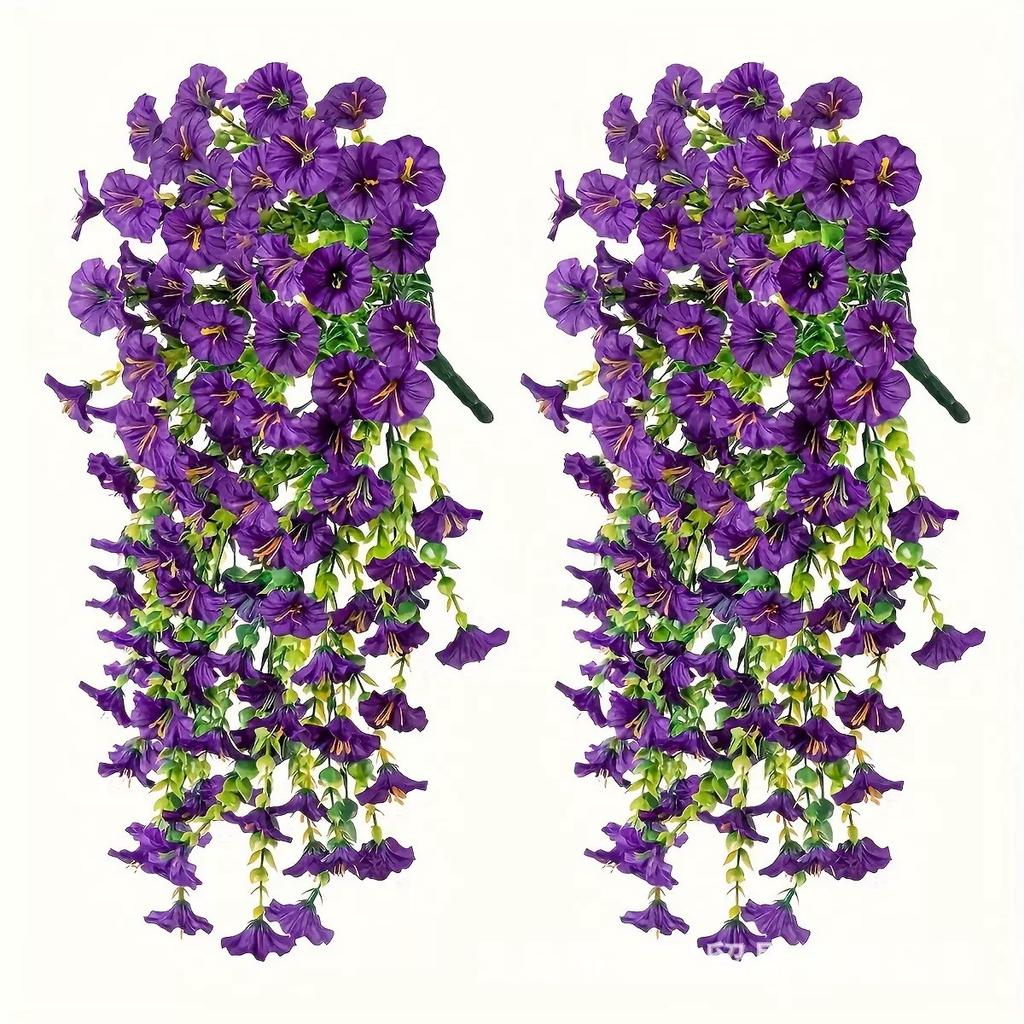 2pcs Artificial Morning Glory & Eucalyptus Hanging Decor Perfect for Home Garden Weddings Versatile Outdoor Plants Garden Party