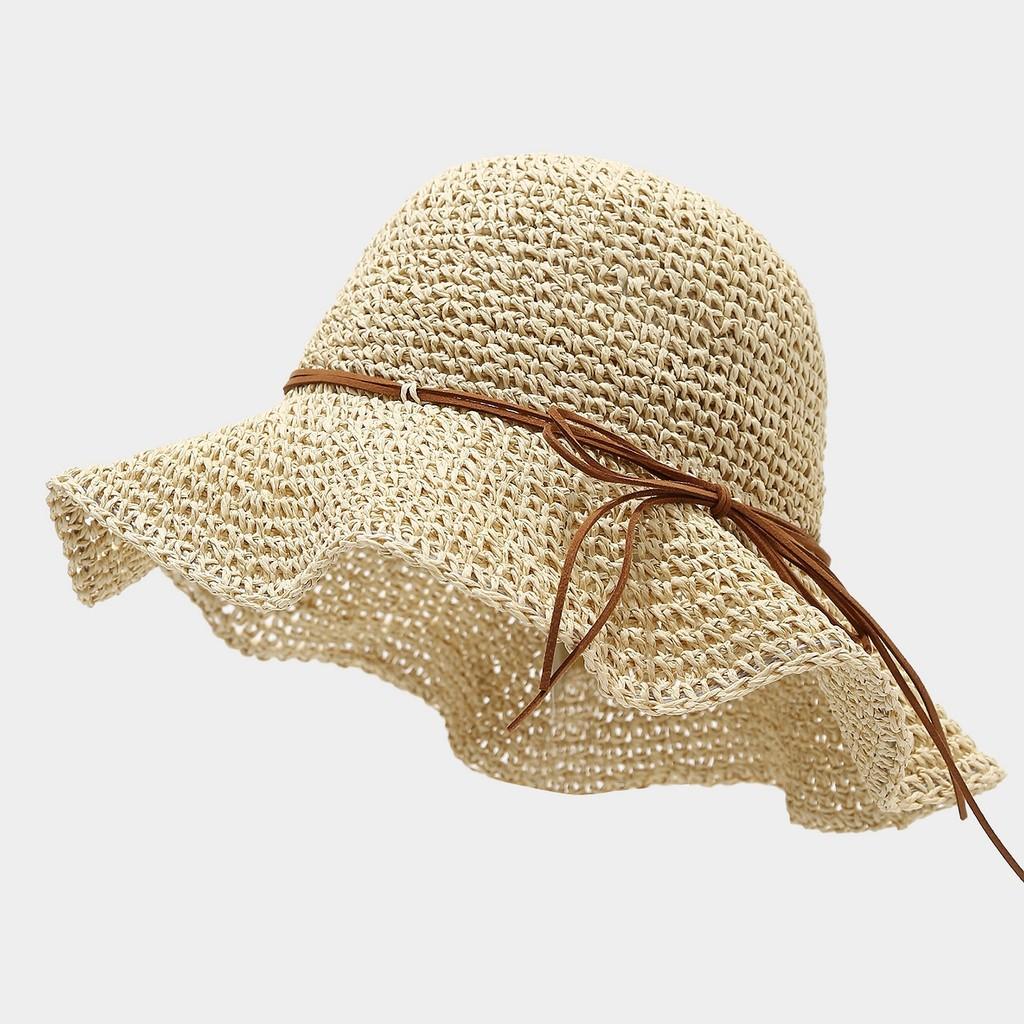 Summer Straw Hat With Wide Brim And Bow Decor For Outdoor Sun Protection
