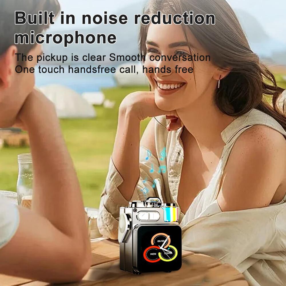 Metal Mechanical Bluetooth Speaker LED Display Screen RGB Desktop Subwoofer Wireless Loudspeaker Support Calendar Alarm Clock