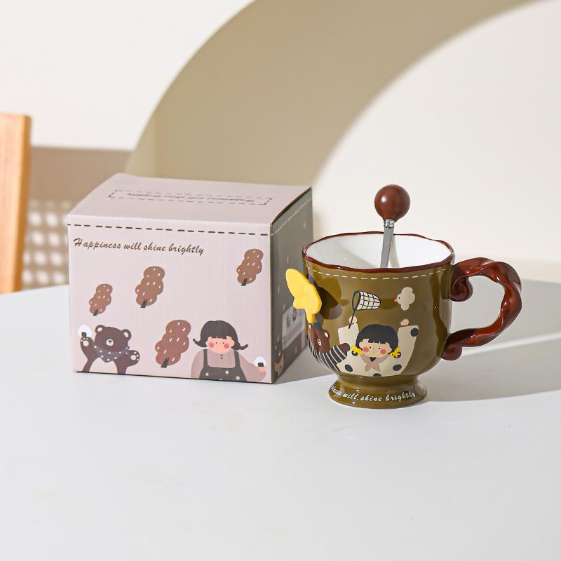 Retro Cute Girl Mug Ceramic High Value Home Office Water Cup Coffee Cup Souvenir Birthday