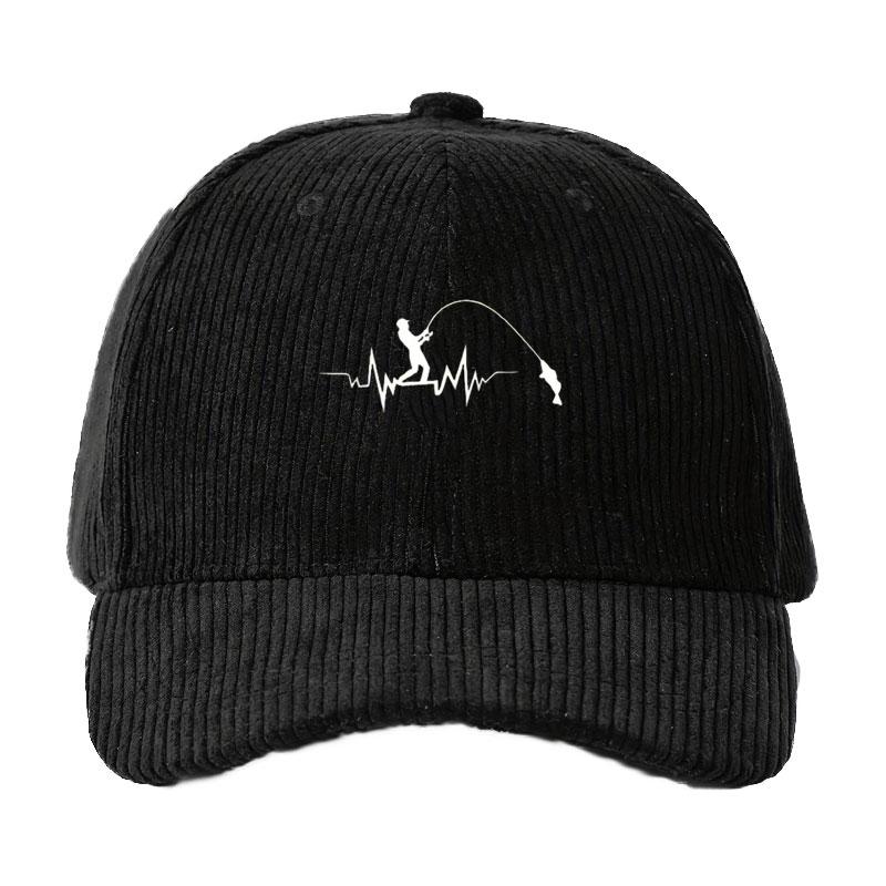 

Customize Corduroy Baseball Cap Men Women Fishing Theme Adjustable Dad Cap for Anglers Outdoor Sport Hat with Lure Hook Design чорний