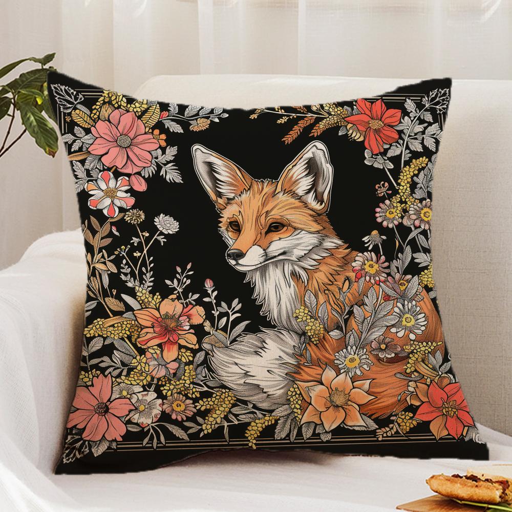 W-William M-Morris Art Fox Cushion Cover Premium Comfort Reversible Pillow Cover - Dual - Use Design For Home & Car