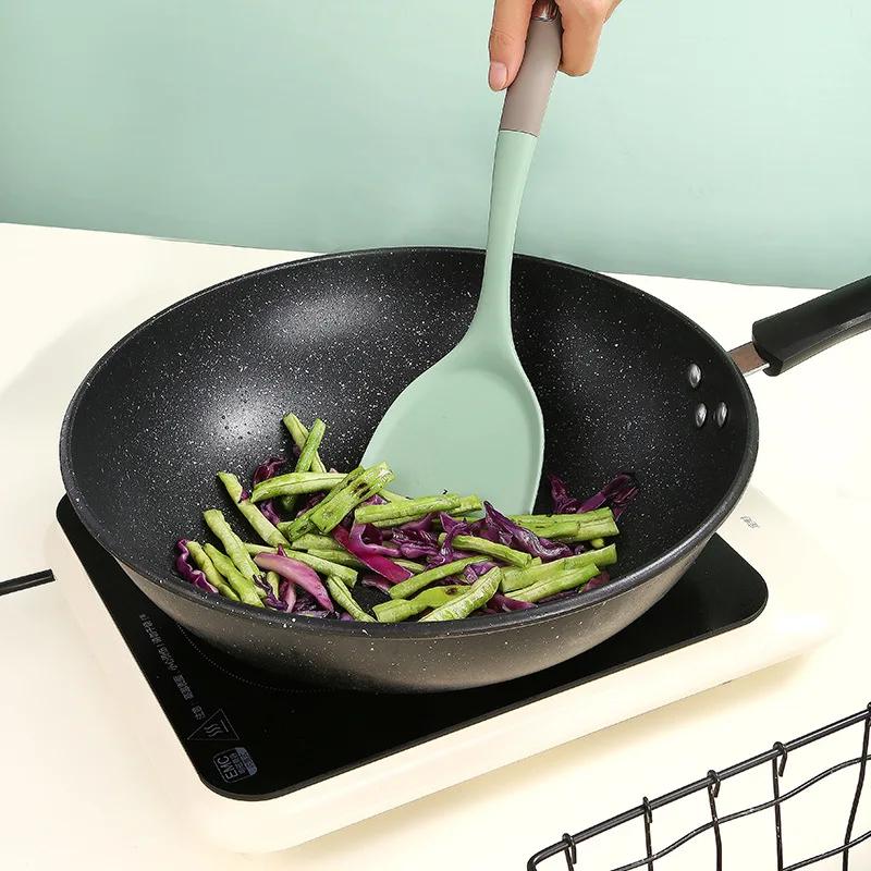 Non Stick Silicone Anti-Scald Spatula Long Handle Non-toxic and Odorless Soup Spoon Colander Household Cookware for Kitchen