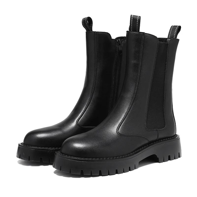 Hochwertige Neue Design Schwarze Lederstiefel für Herren Plateau-Stiefel Britischer Stil Herren Basic-Stiefel Reißverschluss High-Top-Schuhe für Herren