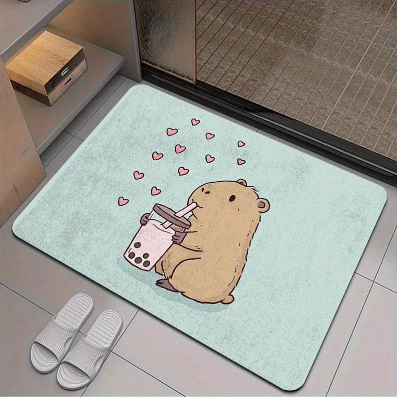 Cute Hamster Drinking Bubble Tea Carpet Absorbent Doormat Welcome Mat Bathroom Mat Rug For Bedroom Carpet For Live Room