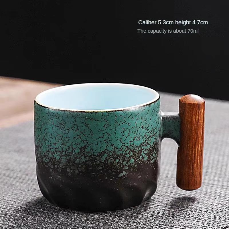 Handmade Ceramic Coffee Mug with Wooden Handle - Retro Tea Cup, Office Water Cup Filter Design, Unique Birthday Gift