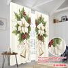 2pcs,2D Plane Printing Light Filtering Curtains Christmas Bells Holly Flowers (2) Versatile Fabric (without Rod) Decorations