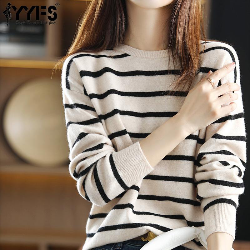 

YYFS женские модные повседневные свитера в полоску с принтом осень-зима с длинными рукавами и круглым вырезом One Size