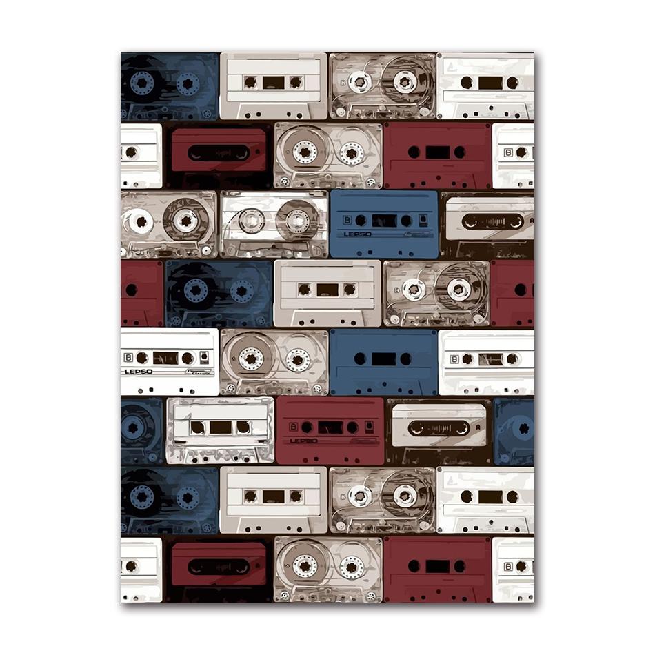 Vintage Cassette Tape and Vinyl Poster Modern Music Prints Canvas Painting Wall Art Pictures Home Room Classics Music Decoration