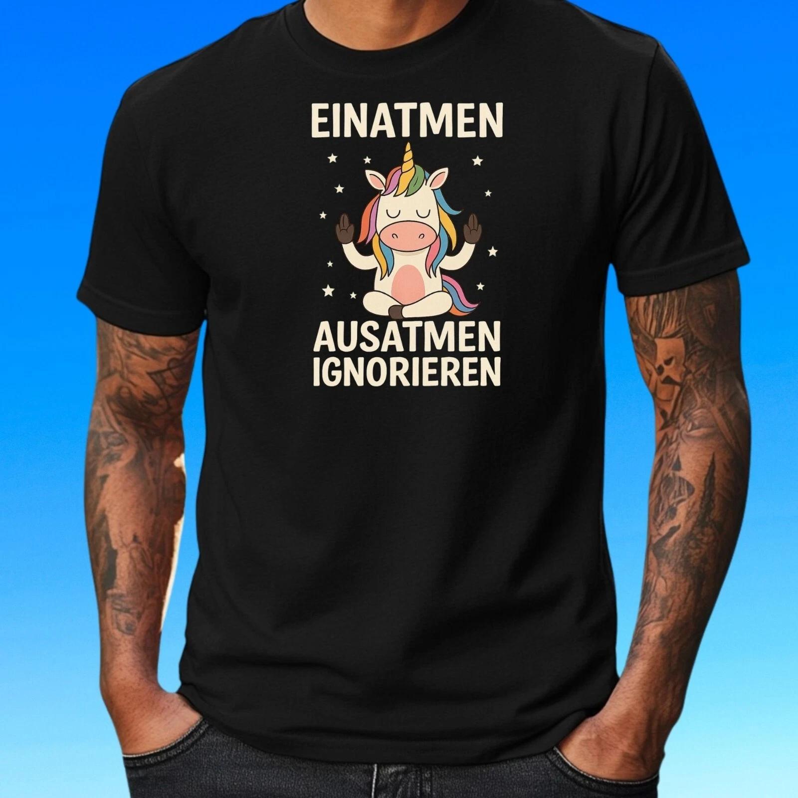 Mens Inhale Exhale Unicorn Motif Cotton T-Shirt Size S to 5XL- L