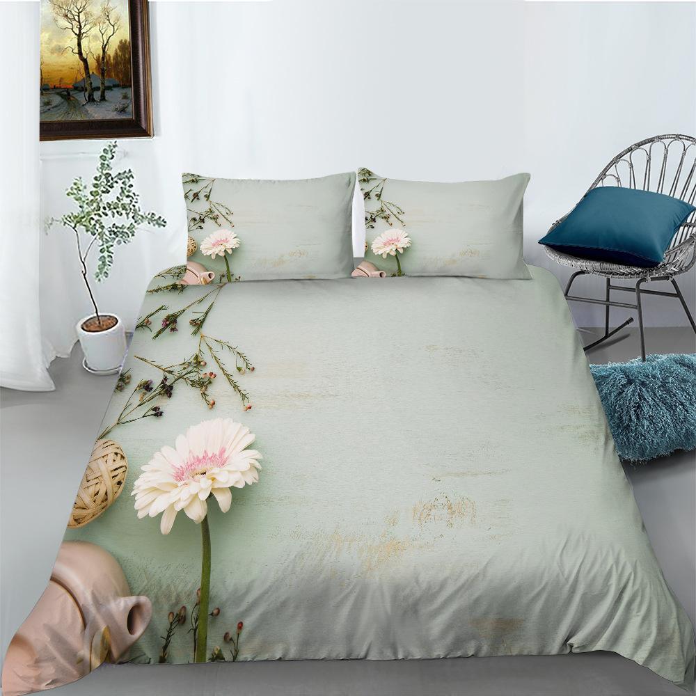 Flower Wood Board Series Polyester Quilt Cover Pillowcase Two Or Three-Piece Set 3D Digital Printing