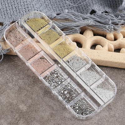 Yousheng 1 Box 12 Fächer Nail Art Falsche Perlen Perlen Set DIY Ins Style Nageldekorations-Kit für Atemberaubende Designs