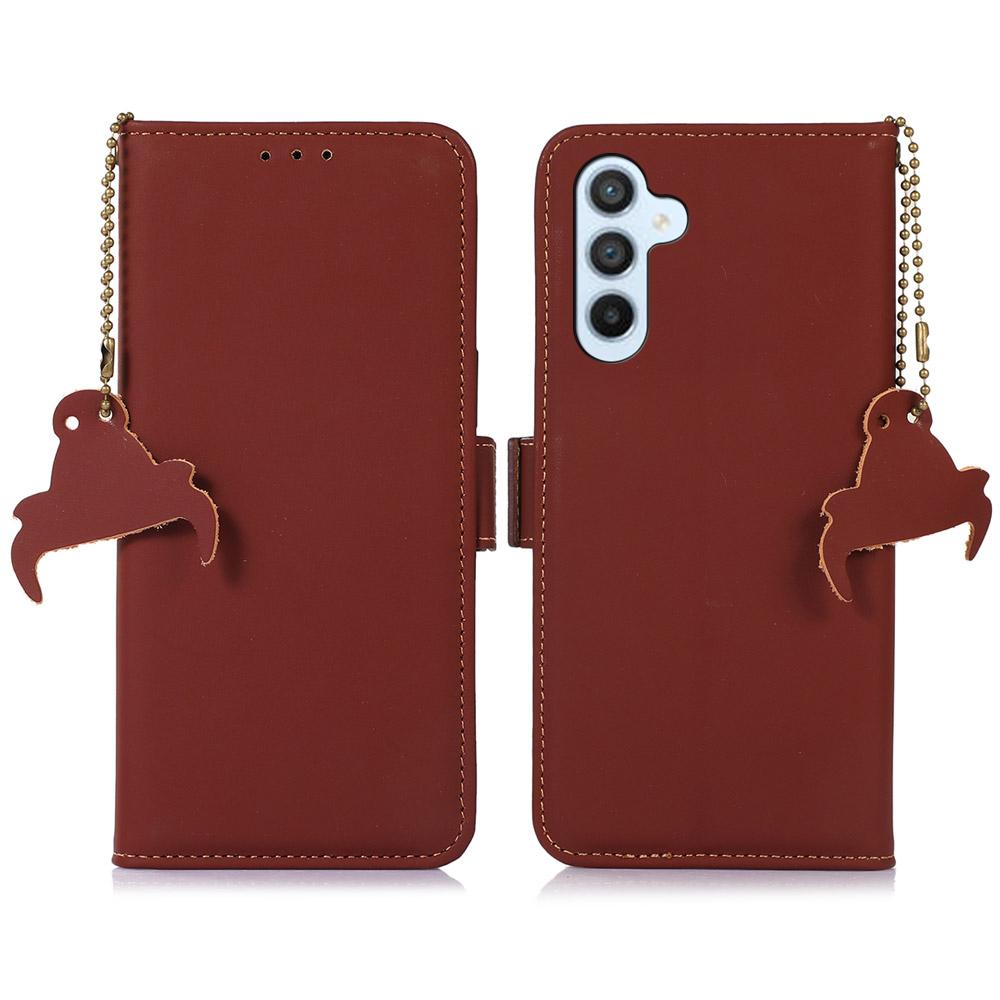 For Samsung Galaxy M35 5G Wallet Case Anti-Drop Genuine Cow Leather Phone Cover RFID Blocking
