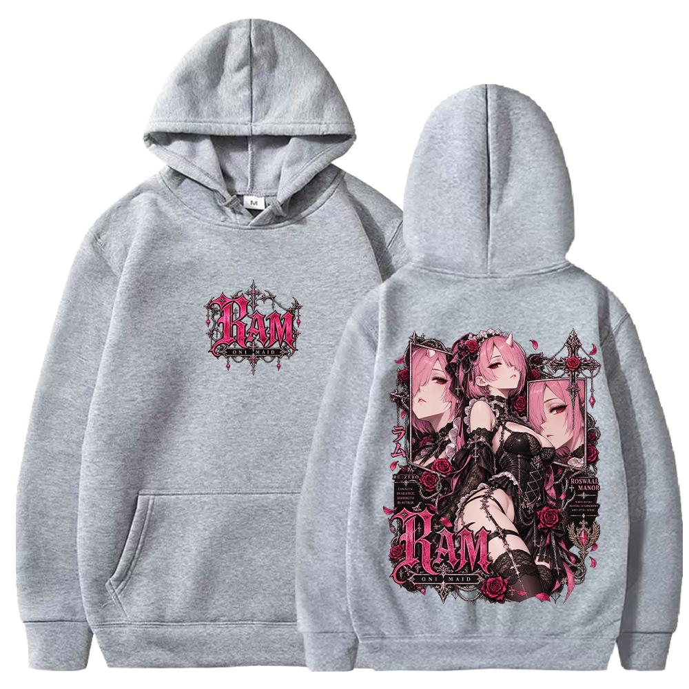 Trendy Re:Zero Anime Ram Y2k Hoodies Harajuku Gothic Streetwear Men Women Fall Winter Long Sleeve Casual Fleece Hooded Top