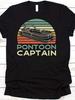S Vintage Nautical T Shirt Pontoon Captain & Boat Graphic With Pontoon Logos White Retro Striped Casual Tee For Boating Fishing