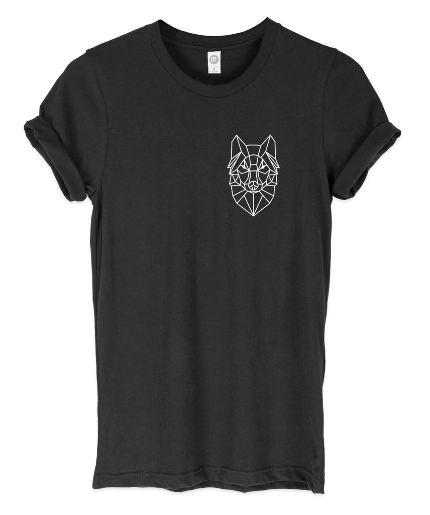Geometric Wolf Breast Print Mens Womans Funny Unisex Pocket Print T-Shirt