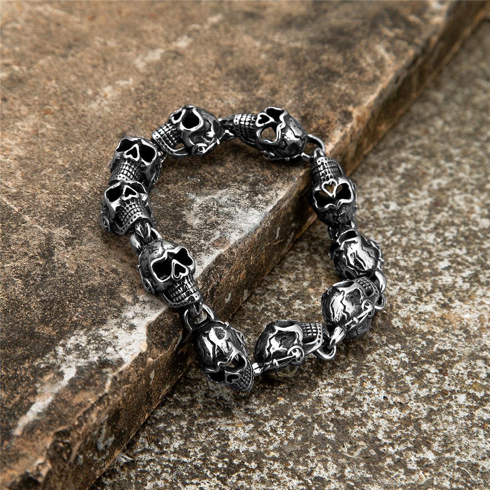 Punk Norse Pirate Skulls Bracelets Men's Charm Adjustable Antique Stainless Steel Chain Bangles Cyberpunk Jewelry Vikings Gifts