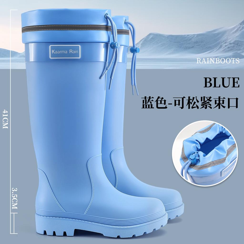 New Red Rain Boots Women's Autumn and Winter New Thickened-soled Boots Knight Boots Straight Boots Travel High Single Boots