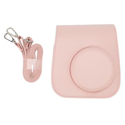 Protective Camera Case PU Leather Pure Color Camera Carrying Bag with Adjustable Strap for Camping Travel Pink
