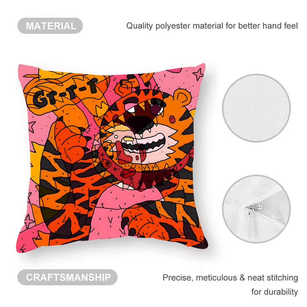 Abstract Style Animal Doodle Cushion Cover Anti-dustmite Pillowcase Invisible Zipper Silky Short Plush Sofa Cushion Cover