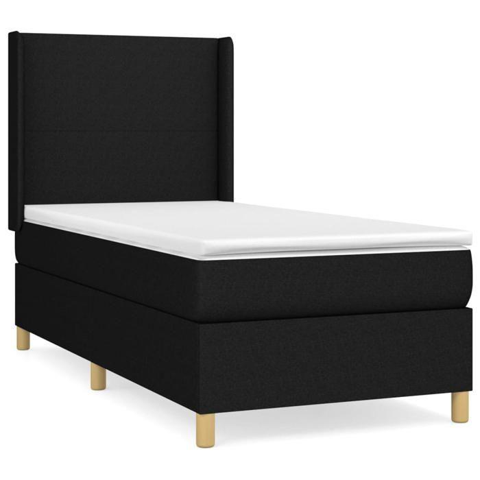 3131811 vidaXL Lit à sommier tapissier avec matelas Noir 100x200 cm Tissu