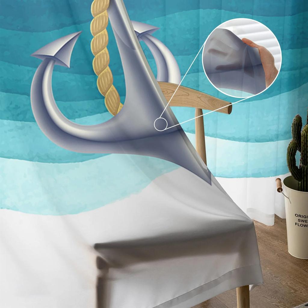 Ocean Gradient Anchor Teal Sheer Curtains For Living Room Bedroom Tulle Curtain For Kitchen Voile Curtain Blind Panels
