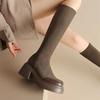Fashion Elegant Heeled Round Toe Ladies Knee High Shaft Shoes Autumn Winter Platform Women's Long Boots Elastic Comfortable Boot Sale