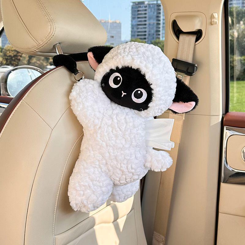 Cartoon Plush Car Tissue Holder - Cute Hanging Pull-out Tissue Box