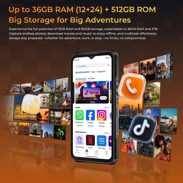 OUKITEL WP66 5G Rugged Smartphone 36+512GB 6.58'' Screen 11000mAh Unbreakable Mobile Phone Android 16 108MP Dual SIM/NFC Black