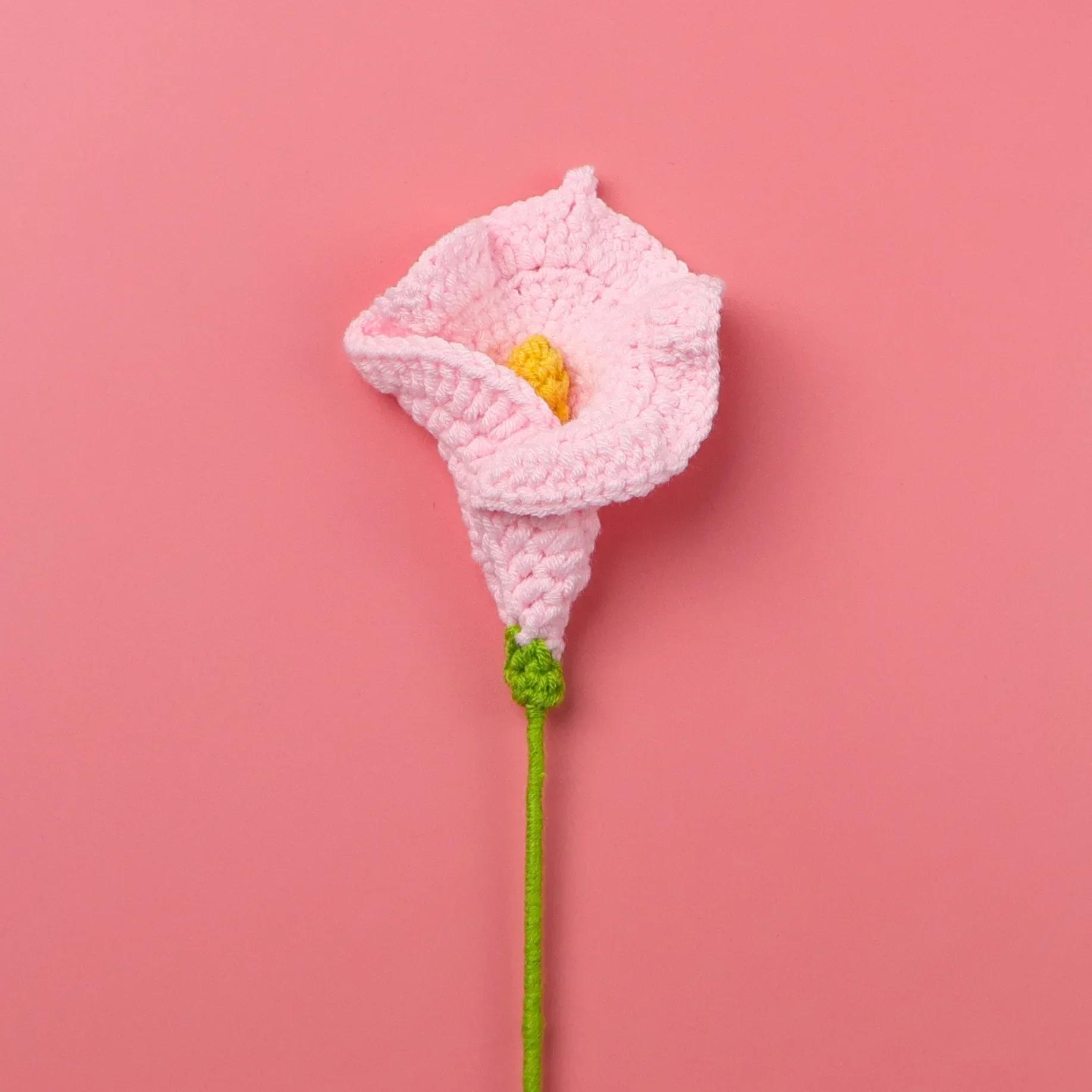 

1P Cartificial Calla Вязаные цветы крючком Калла Лилия Букет Креативные искусственные цветы Растения для вечеринки Декор для дома Подарок розовый