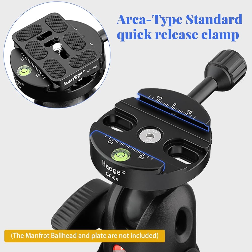 Haoge Combo Boss Adapter with CP-64 64mm Arca-Swiss Compatible Quick Release Clamp for Manfrotto Tripod Ball Head Clamp Replacement