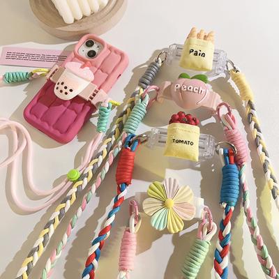 Long Crossdy Phone Lanyard Korean Fashion Fruit Milk Tea Rope for Phone Colorful Peach Floral Phone Straps Accessories