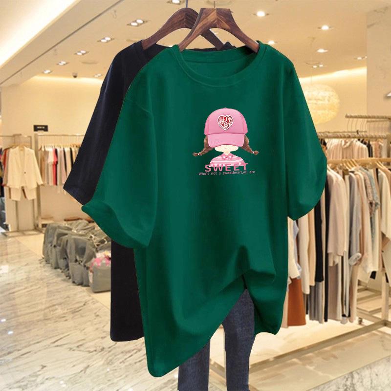 Women's Cartoon Short Sleeve T-shirt - 2026 Loose Fit, Plus Size, Mid-length Top, Trendy American Niche Design for Summer