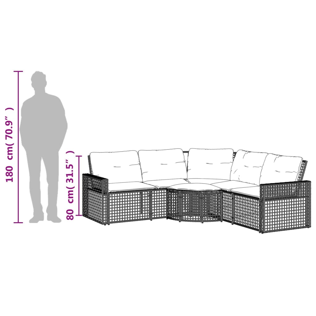 L-förmiges Gartensofa mit Kissen und Hocker Beige Poly-Rattan
