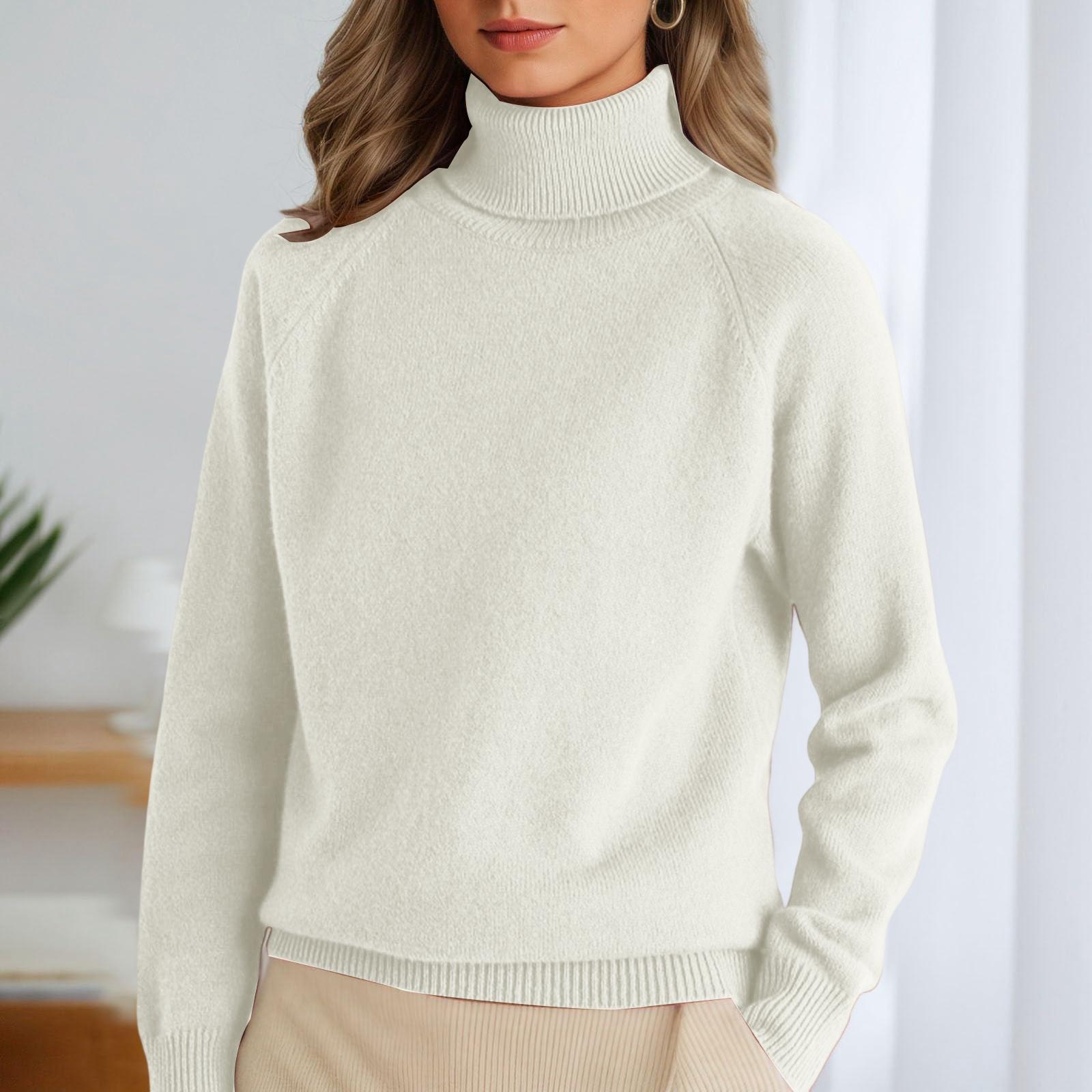 Women s Stand-up Collar Pullover Loose Thick Solid Color Turtleneck Knitted Base Sweater XL белый