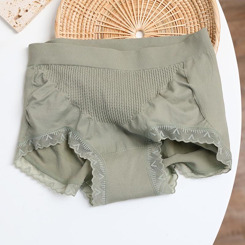 Women s Plus Size Mid-High Waist Lace Trim Honeycomb Thong - Japanese Style One Size (80-150 jin)