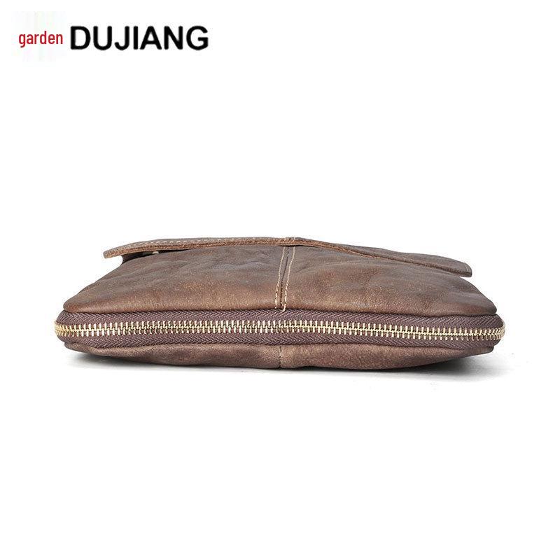 Men's Vintage Genuine Leather Vertical Crossbody Bag - Large Capacity, Vegetable Tanned Shoulder Bag