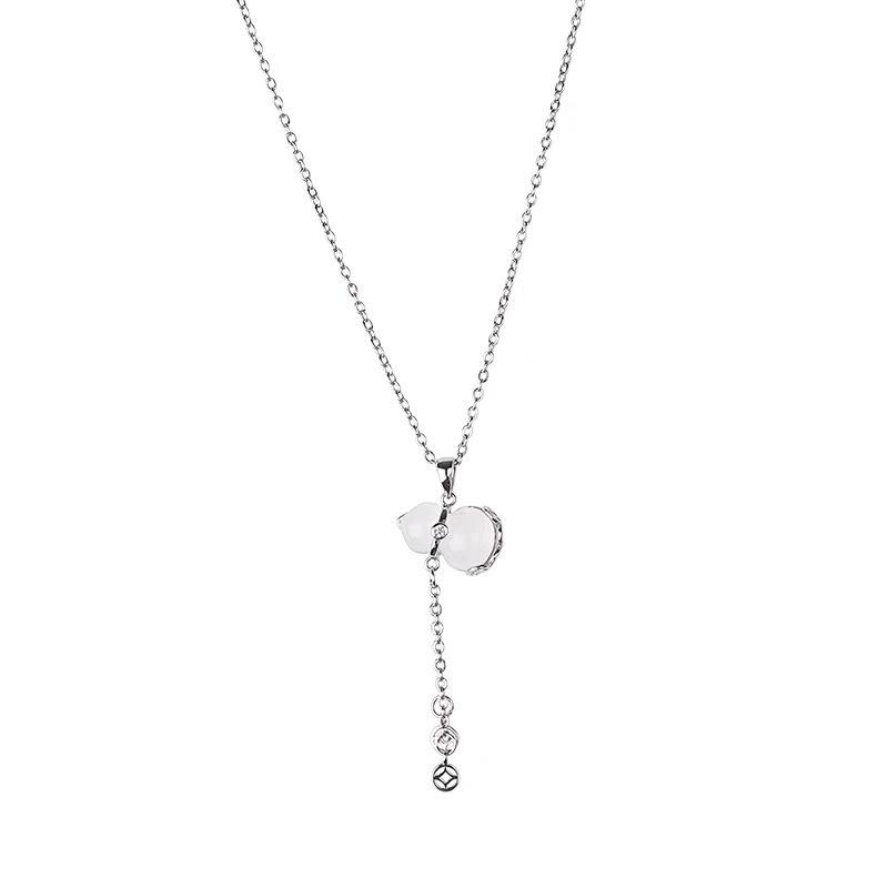 Tassel Necklace Female New Chinese Gourd Fulu Tassel Copper Coin White Chalcedony Necklace Female Premium Durable
