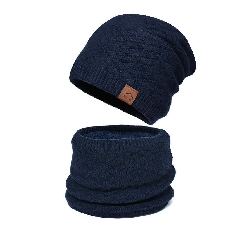 Knitted Winter Hat Women Men Fleece Lined Beanie For Warmth And Breathability темно-синий