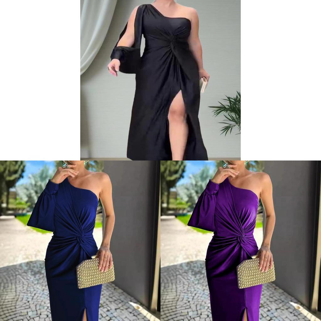 Summer Off Shoulder Wrap Dress With Slit In Stretch Polyester For Casual Wear