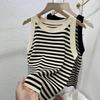 Tank Tops Women 2025 Summer Sleeveless O-Neck Striped Black Knitted Casual Tank Tops Camis Women Tops JJ274