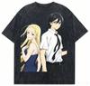 2026 Summertime Rendering Shinpei & Ushio Print T-shirt Black Washed Oversized Cotton Casual Streetwear Tee For Fans